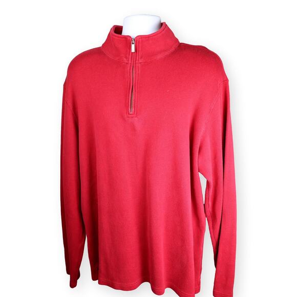 Eddie Bauer Red Mens Long Length High Neck 1/2 Zip Sweater XL T - Picture 1 of 9